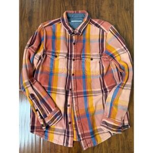 Outerknown Blanket Shirt Mens SZ M Plaid Coral Flannel Long Sleeve Organic EUC